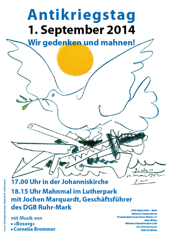 Plakat zum Antikriegstag Witten 2014