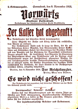 9. November 1918, Vorwärts 2. Extraausgabe, Der Kaiser hat abgedankt